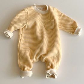 Wear striped baby jumpsuits outside (Option: Yellow-66cm)