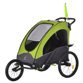 Bike Trailer for Kids 3 In1 Foldable Child Jogger Stroller Baby Stroller Transport Carrier with Shock Absorber System Rubber Tires Adjustable Han (Option: Green-1000x690x290 mm)