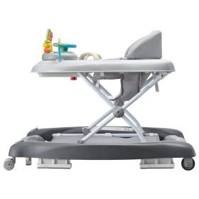 VEVOR 4-in-1 Baby Walker, Foldable Baby Activity Center on Wheels, 3 Adjustable Height, Music & Toys Tray (Color: gray, Functional Morphology: 4 in 1)